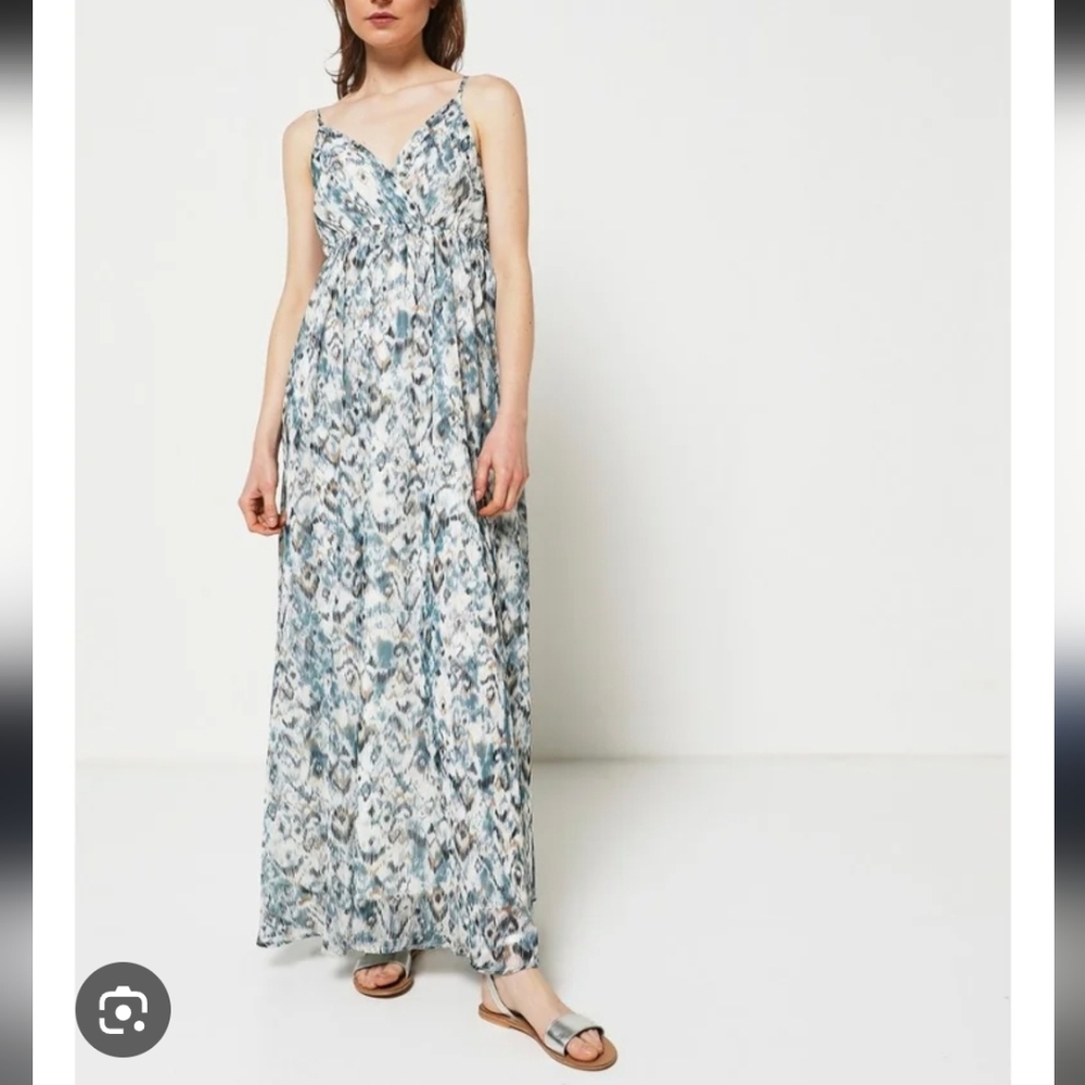 Molly Bracken Elegant Blue and White Maxi Dress